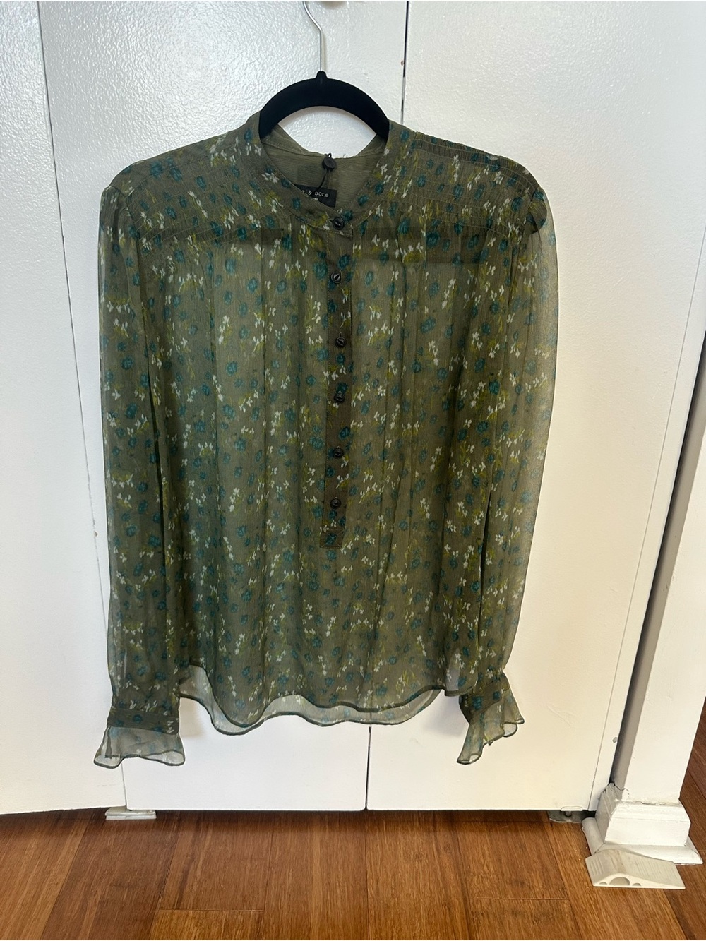 rag & bone Olive Sheer Floral Button-Front Blouse